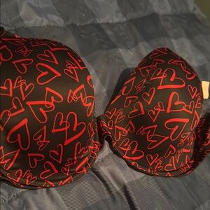 Victoria's Secret Black and Red Heart Print Bra